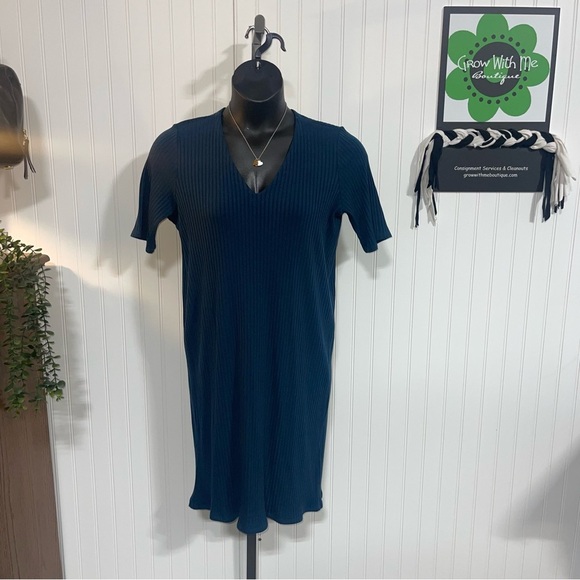 Eileen Fisher Dresses & Skirts - Eileen Fisher Storm Blue V-Neck Dress tencel stretch rib medium